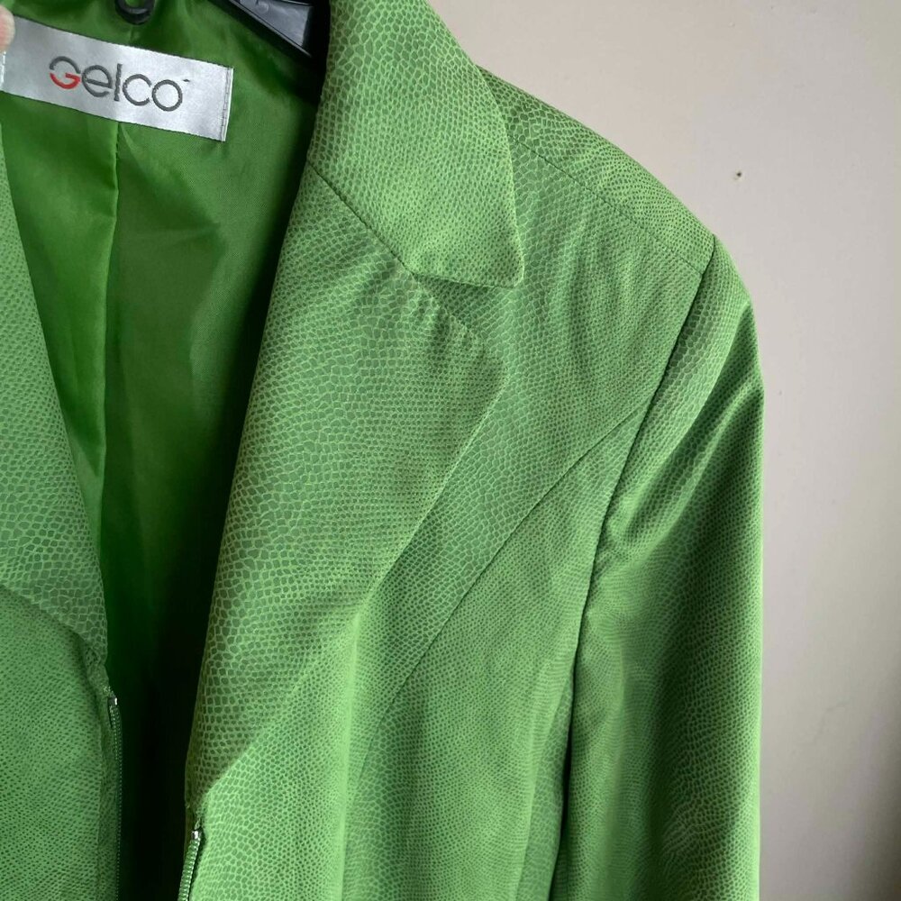 MICRO ANIMAL PRINT RETRO BLAZER ZIPPERED KELLY GREEN FULLY LINED GERMANY S. 10